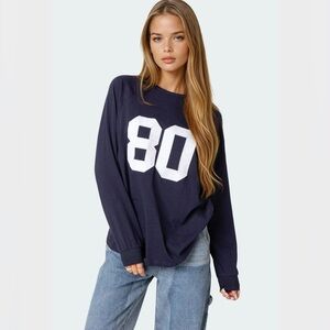 Edikted Navy 80' Long Sleeve Tee - Size Small new with tags